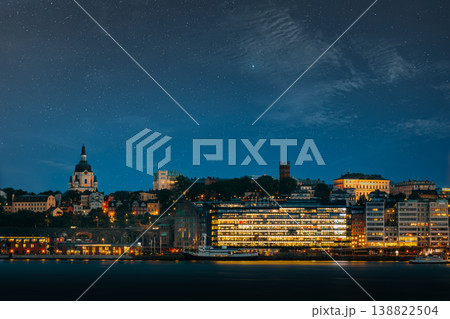 Panoramic Night Skyline of Sodermalm and Gamla Stan 138822504