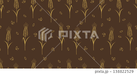 Seamless pattern of hand-drawn ears of wheat, barley or oats. Vector abstract illustration, floral background, organic food concepts 138822529