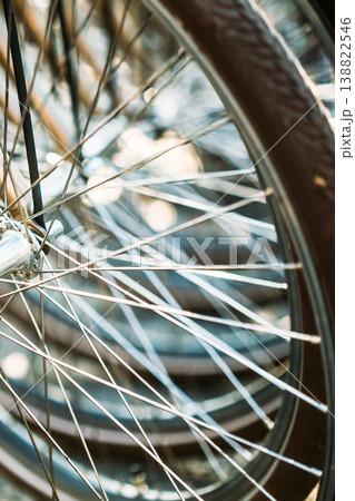 Close-up of Bicycle Wheel Spokes 138822546