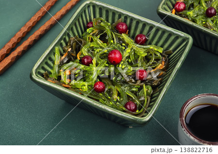 Green Seaweed Salad with Cranberries, Asian Style Dish 138822716
