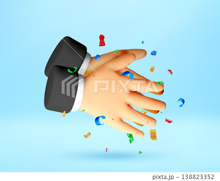 3D Businessman hands clapping with confetti. 3D Businessman hands clapping with confetti. 138823352