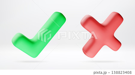 3D green check mark and red cross mark 3D green check mark and red cross mark 138823408