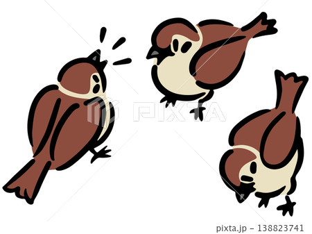 3羽のスズメ。鳥のイラスト。アイソメトリック図。 3羽のスズメ。鳥のイラスト。アイソメトリック図。 138823741