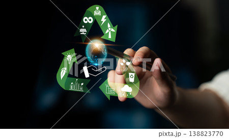 Innovative Concepts of Sustainability and Environmental Responsibility with Green Icons for Recycling and Energy Efficiency Quark Innovative Concepts of Sustainability and Environmental Responsibility with Green Icons for Recycling and Energy Efficiency Quark 138823770