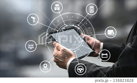 Online car rental service with digital booking and vehicle sharing icons Gist 138823828