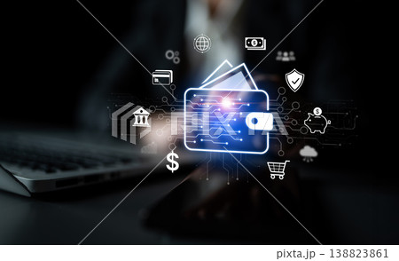 Secure Digital Wallet Payment Interface on Mobile with Fintech Icons. Corpus Secure Digital Wallet Payment Interface on Mobile with Fintech Icons. Corpus 138823861