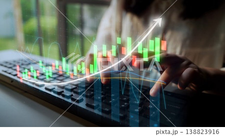 Businessperson Analyzing Financial Data on Computer Keyboard with Stock Market Graphs Displayed in Background, Embracing Data-Driven Decision Making for Growth Copula Businessperson Analyzing Financial Data on Computer Keyboard with Stock Market Graphs Displayed in Background, Embracing Data-Driven Decision Making for Growth Copula 138823916
