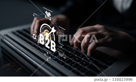 Business-to-Business Engagement Concept with Laptop and Digital Interface Emphasizing Partnerships and Strategies for Success in Modern Economy Quark Business-to-Business Engagement Concept with Laptop and Digital Interface Emphasizing Partnerships and Strategies for Success in Modern Economy Quark 138823996
