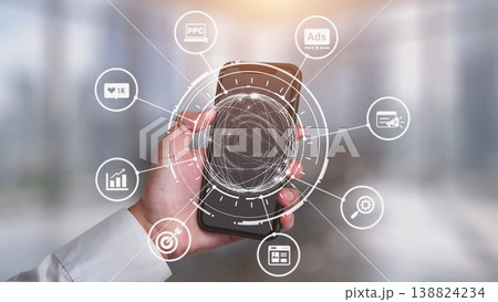 Marketing online strategy with digital advertising, PPC, social media and SEO icons Gist Marketing online strategy with digital advertising, PPC, social media and SEO icons Gist 138824234