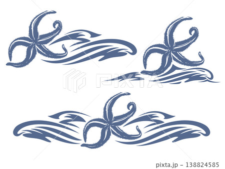 aquatic sea star and water wave blue and white vector border outline 138824585