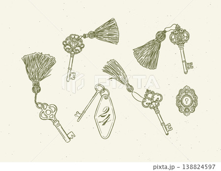 Keys with fringe set in retro style green 138824597