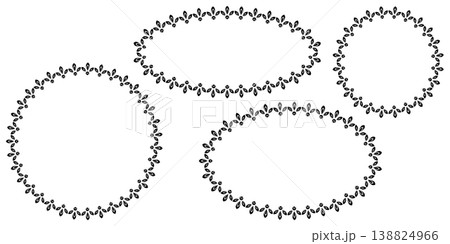 Set of round and oval frame. Black floral design 138824966