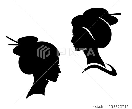 elegant japanese geisha black and white vector silhouette head portrait 138825715