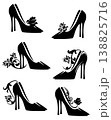 elegant high heeled shoes and rose flowers black and white vector design 138825716