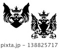 two howling wolves with crown, shield and roses black and white vector heraldic design 138825717