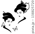 beautiful geisha with butterfly black and white vector head portrait 138825720