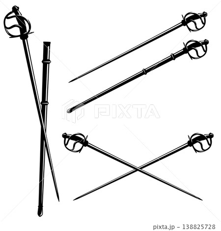 crossed epee swords and blade with scabbard black vector design crossed epee swords and blade with scabbard black vector design 138825728