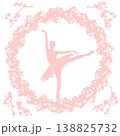 ballerina en pointe wearing tutu silhouette and sakura flower branches vector circle frame 138825732
