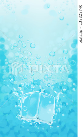 サイダーの炭酸泡と氷の清涼感背景イラスト サイダーの炭酸泡と氷の清涼感背景イラスト 138825740