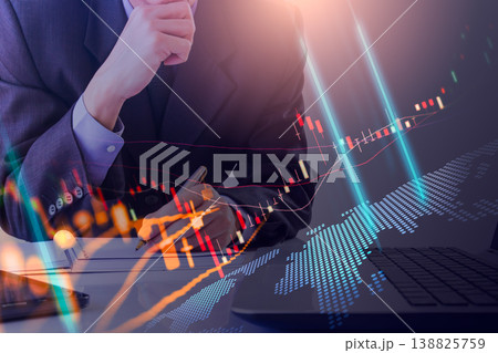 Stock market or forex trading graph and candlestick chart suitable for financial investment concept. Economy trends background for business idea and all art work design. Abstract finance background. Stock market or forex trading graph and candlestick chart suitable for financial investment concept. Economy trends background for business idea and all art work design. Abstract finance background. 138825759
