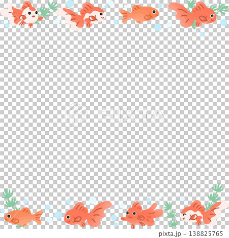 可愛的金魚裝飾邊框，透明背景向量圖 | 日式設計素材，相容於正方形。 138825765