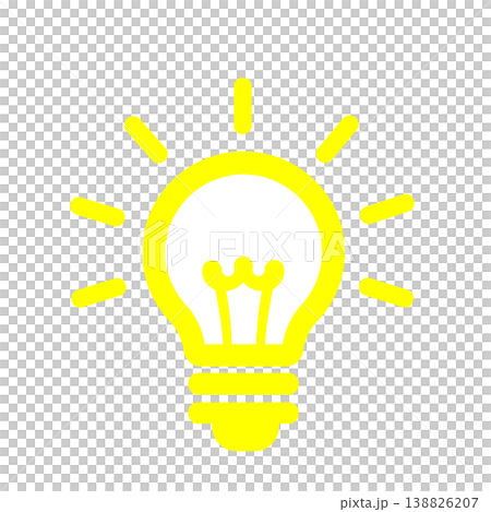 ひらめきとアイデアを象徴する電球アイコン(黄色) ひらめきとアイデアを象徴する電球アイコン(黄色) 138826207