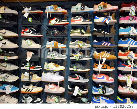 Yogyakarta, Indonesia - March 18th 2026 - Vibrant Energetic Display of Various Sneakers in a Store Yogyakarta, Indonesia - March 18th 2026 - Vibrant Energetic Display of Various Sneakers in a Store 138826258