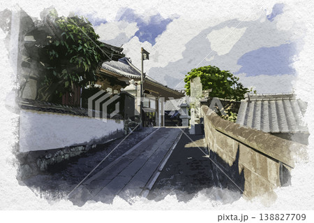 水彩画風 臼杵 二王座歴史の道 法音寺 大分県臼杵市 水彩画風 臼杵 二王座歴史の道 法音寺 大分県臼杵市 138827709
