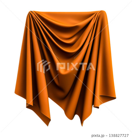 Elegant Orange Drapery Fabric With Soft Waves and Pleats 138827727