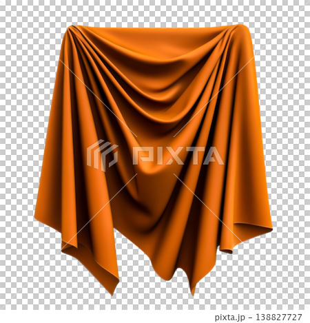 Elegant Orange Drapery Fabric With Soft Waves and Pleats 138827727