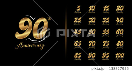 Set of premium anniversary logotype. Golden anniversary celebration emblem design. 138827936