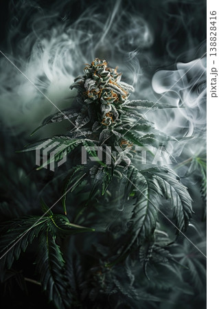Cannabis bud surrounded by thick smoke. Ai generative 138828416