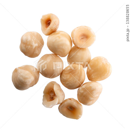 Hazelnut isolated on white background. Peeled hazelnuts. Clipping path. Top view. Hazelnut isolated on white background. Peeled hazelnuts. Clipping path. Top view. 138828655