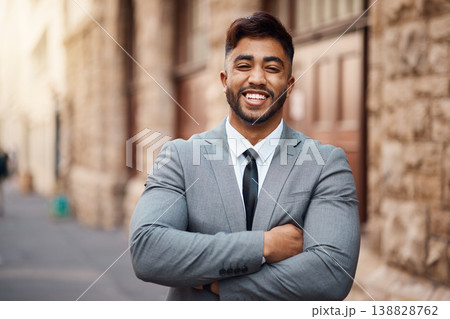 Smile, lawyer and arms crossed with portrait of man in city for justice, legal and pride. Happy, legal and advocate with face of male attorney at courthouse for advisor, corporate and consultant Smile, lawyer and arms crossed with portrait of man in city for justice, legal and pride. Happy, legal and advocate with face of male attorney at courthouse for advisor, corporate and consultant 138828762