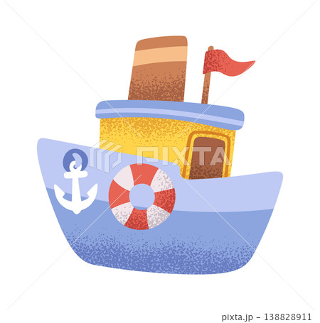 Boat Sailing With Lifebuoy Retro Cartoon Style 138828911