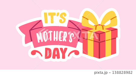 Mother Day Gift With Ribbon Badge Cartoon 138828982