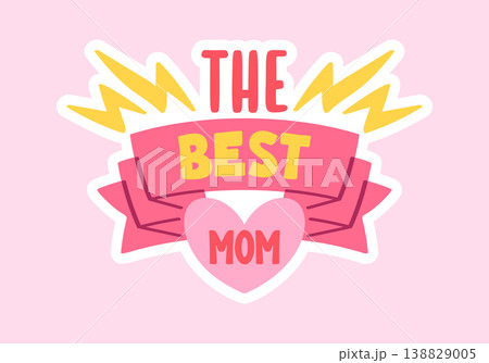 Mother Badge With Heart Ribbon Cartoon Mother Badge With Heart Ribbon Cartoon 138829005