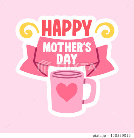 Mothers Day Mug With Heart Ribbon Cartoon Mothers Day Mug With Heart Ribbon Cartoon 138829016