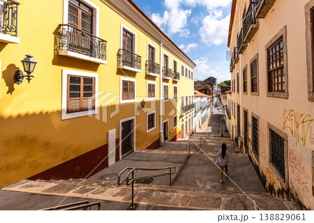 Sao Luis, Brazil - Jan 11, 2026: Traditional Portuguese architecture and staircase on Rua da Palma street in Sao Luis, Brazil 138829061