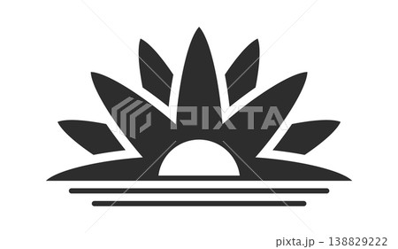 Sunrise Horizon Emblem With Rays Silhouette 138829222