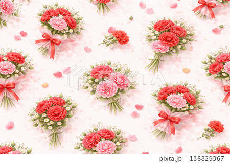 母の日シリーズ：カーネーションの総柄 138829367