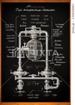 Beer brewery chalk sketch drawing. Techical drawing, blueprint. Wall art, print, tshirt design. Ai Generative 138830067