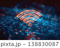 Wireless network and connection abstract data background with wifi symbol. Ai generative 138830087