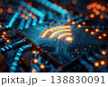 Wireless network and connection abstract data background with wifi symbol. Ai generative 138830091