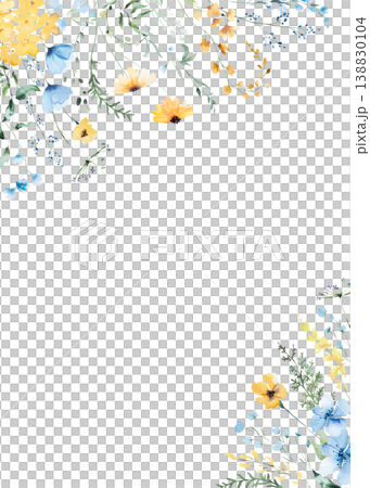 Floral frame with yellow and light blue watercolor wildflowers, spring wedding illustration Floral frame with yellow and light blue watercolor wildflowers, spring wedding illustration 138830104