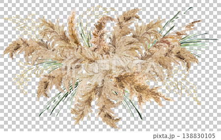 Bouquet with watercolor beige pampas grass, Boho Wedding isolated illustration Bouquet with watercolor beige pampas grass, Boho Wedding isolated illustration 138830105