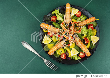 Elegant Seafood Salad with Langoustines and Lettuce Leaves 138830166