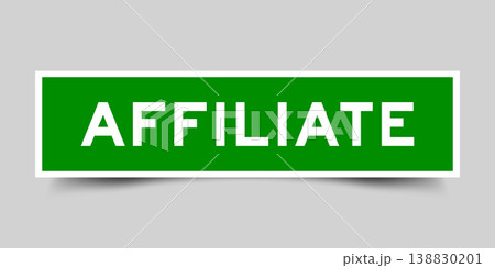 Green color square shape sticker label with word affilate on gray background 138830201