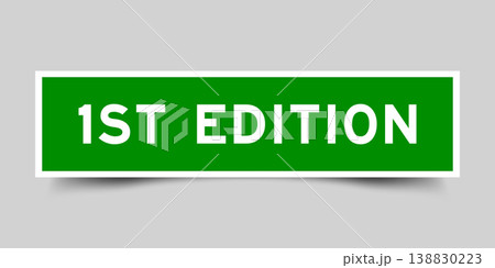 Green color square shape sticker label with word 1st edition on gray background 138830223