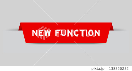 Red color inserted label with word new function on gray background 138830282